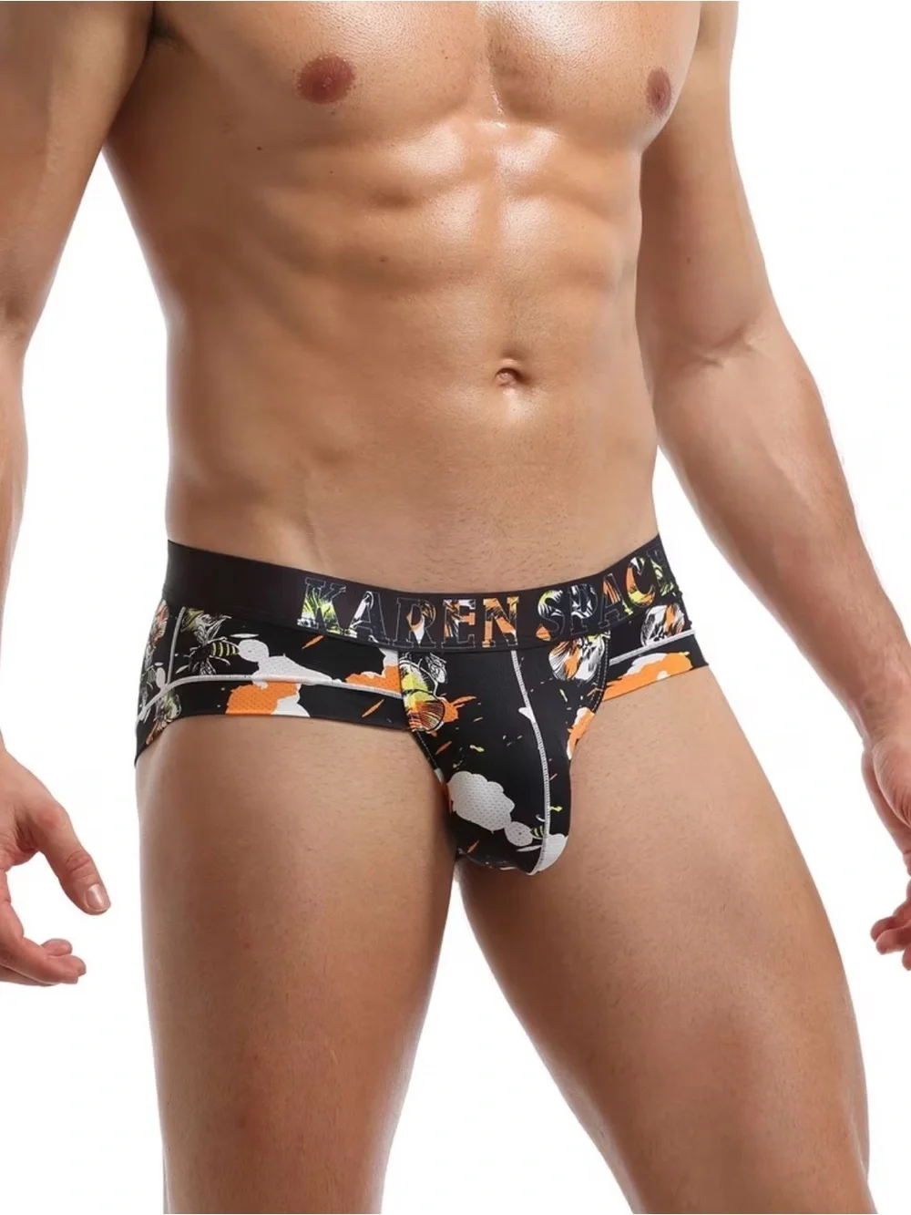Men's Black Floral Briefs - Stretch Supportive Underwear